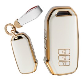TECART Key Fob Cover Fit for Kia EV6 K5 Seltos Soft TPU Keychain Key Case Key Shell Accessories Protector 7 Button White