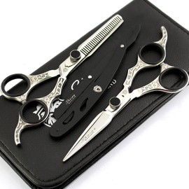 New Professional Salon Hair Cutting + Thinning Scissors Barber Razor Hair Tools Set 16.5 cm Black Silver Gift Set