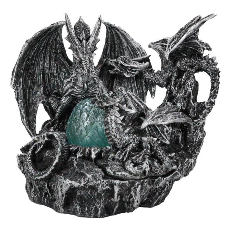Mother Dragon With Baby Wyrmlings Guarding LED Crystal Egg Night