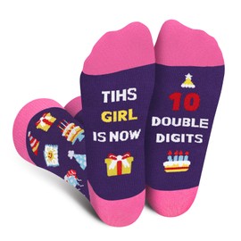 SuniSooci 10th Birthday Valentine's Day Gifts for Girls - Funny Socks for 10 Year Old Kids-Cool Christmas Gifts Stocking Stuffer for 10 year old Girls-Purple Pink