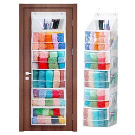 Bounlgsr 6 Large Hanging Yarn Storage Organizer with Double Zippers,10 Side Pockets, Large Capacity Knitting Needle Organizer, Over Door Yarn Organizer for Knitting Needles and Yarn