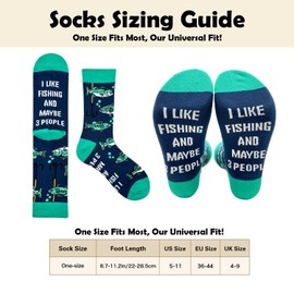 Cusrtyh I Like Fishing And Maybe 3 People Novelty Funny Breathable Printed Cotton Socks, Unisex Cozy Knitted Crew Socks, Gifts for Fishing lover Outdoor Lovers Hunters Teen Son Husband Dad Boyfriend
