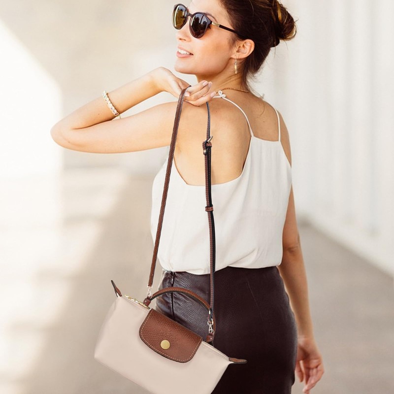 Strap for Longchamp Mini Bag Strap, Brown Leather Adjustable Handbag