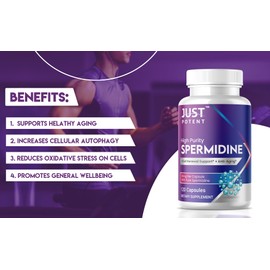 Just Potent High Purity (99%) Spermidine Supplement | 120 Capsules, 4 Months of Supply, 10mg per Capsule | Cell Renewal Support and Anti-Aging