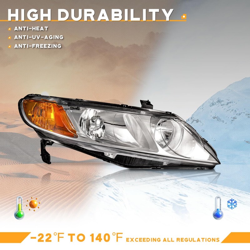 WEELMOTO for 2006-2011 Honda Civic 4-Door Headlights Replacement for Headlight