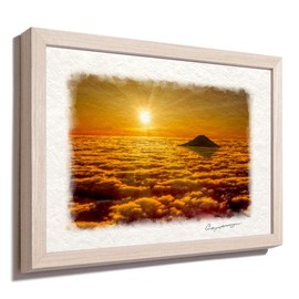 Sixtieth Birthday Celebration Kasa Kotobuki Yonoju Washi Paper Picture Photo "Mt. Fuji with Sunrise and Golden Sea of Clouds" Flat Frame 32x23cm Painting Interior Framed Landscape Art Frame Stylish