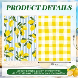 Teenyyou 4 Pcs Lemon Kitchen Bathroom Decor Summer Kitchen Towels, Lemon Soap Dispenser and Yellow Dish Hand Towels with Gift Box Set for Home Farmhouse Spring Decorative, Housewarming Gift