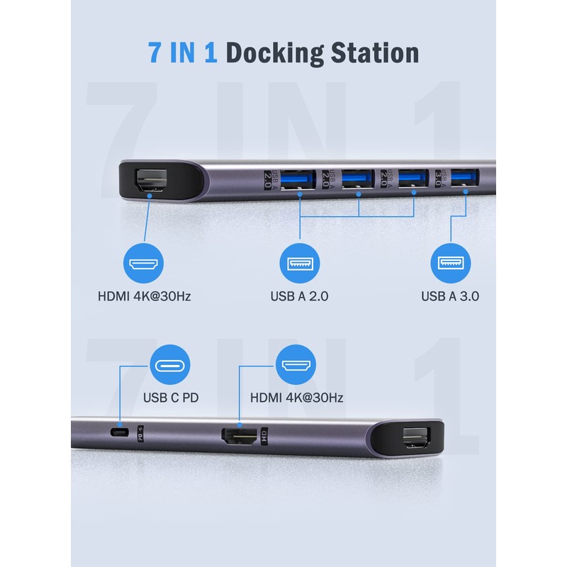 Docking Station, Lemorele 7 in 1 Dual Display Aluminiumgehäuse Adapter