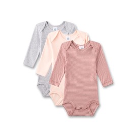 Sanetta Baby-Body langarm (Dreierpack) rot, apricot, grau | Hochwertiger und nachhaltiger Body für Mädchen aus Bio-Baumwolle. 068