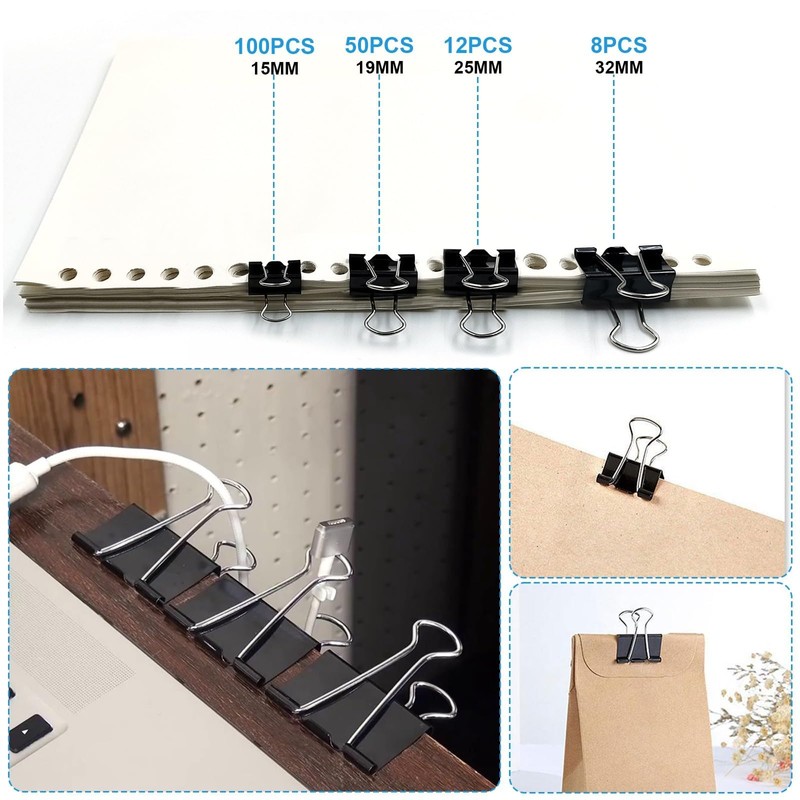 170 Pcs Binder Clips Assorted Sizes, Black Large, Medium, Small