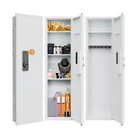 53" Hidden Wall Gun Safe with Adjustable Shelves Fingerprint Lock Wall Safe for Gun US Warehouse in StockMaterial: cold rolled steel, door thickness: 1MM, Dimension (L x W x H): H1350*W400*D102