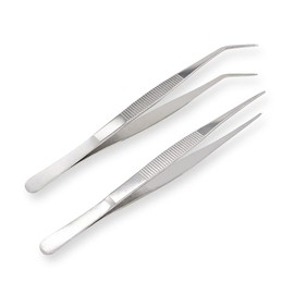 VictorsHome 8 Inch Stainless Steel Tweezers with Straight and Curved Serrated Tip Multipurpose Forceps for Industrial Use 2pcs