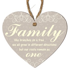 "Family Like Branches on a Tree" Wooden Heart Plaque – A Beautifully Crafted Sentimental MDF Wall Hanging Sign Celebrating the Unbreakable Bond and Unity of Family Members, Perfect for Home Decor
