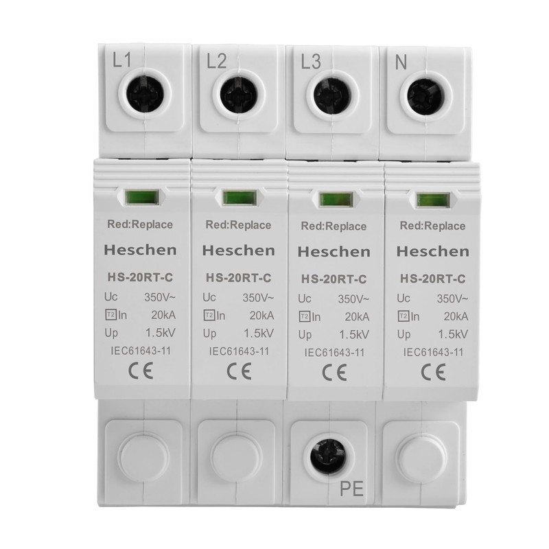 Heschen Surge Protector SPD, HS-20RT-C, 4P 350VAC 20KA, Integrated Replaceable