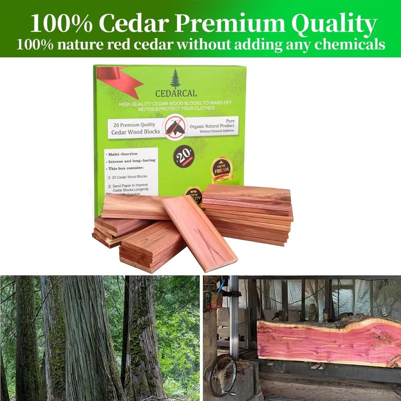 CEDARCAL 20 Piece Set of Premium Cedar Blocks for Clothes