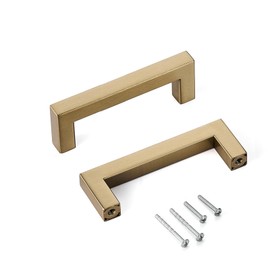 Aibeli 10 Pack Champagne Cabinet Handles 3 Inch Hole to Hole Square Drawer Pulls Cupboard Handles Champagne Bronze Handled for Cabinets Modern Stainless Steel Kitchen Hardware