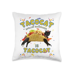Tacocat Spelled Backwards is Tacocat Funny Taco Cat Throw Pillow