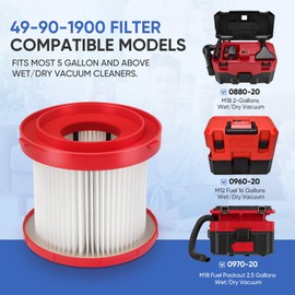 LBLVBNEWD 2 Pack 49-90-1900 Wet Dry Vacuum Filter Compatible With Milwaukee Cordless M18 Vacuum 0780-20 0880-20, with 4 Foam Sleeve Filters & 1 Brush