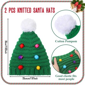 Jeyiour Christmas Tree Hats Winter Knitted Crochet Beanie Santa Hat Adult Warm Handmade Funny elf Xmas Tree Beanie Pompom (2 Pieces) Green