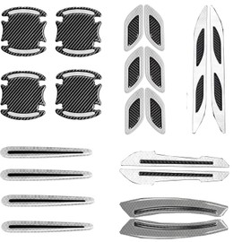 16 Pieces of Universal 3D Carbon Fiber Handle Scratch Resistant Protective Cover, Self-Adhesive and Scratch Free, Paint Protective Film, with Safety Reflective Strip (White)