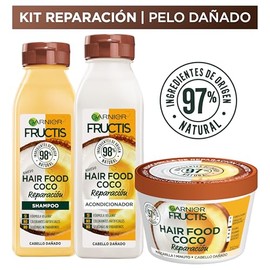 Kit Garnier Fructis Hair Food Coco Rutina Completa, Reparación Profunda para el Cabello Dañado, Shampoo 300 ml, Acondicionador 300 ml y mascarilla cab