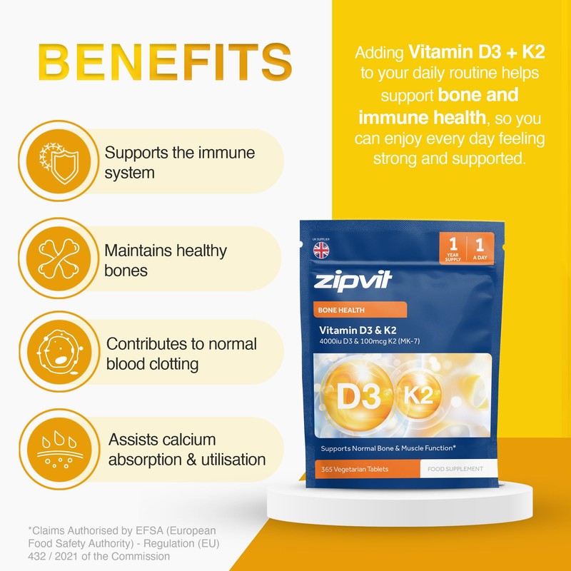 Zipvit Vitamin D3 4000 iu & Vitamin K2 MK7 100μg,