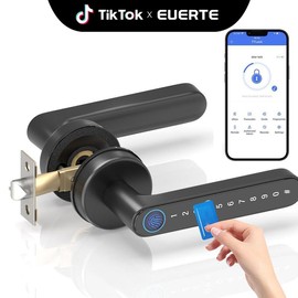 Mother's Day Gift EUERTE Smart Fingerprint Door Lock 1 Count Keyless Entry Lock with Keyboard Handle, Digital Electric Biometric Technology for Bedroom Use - Color: black, specification: With APP