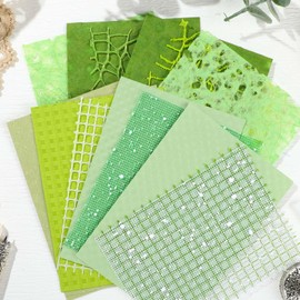 JISUAN 16 Pieces Scrapbook Paper Textured Paper, Snow Dot Mesh Mulberry Mix Special Papers 4 x 5.5 Inch Handmade Craft Papers for Card Making Decoupage Collage Junk Journal Supplies - Green