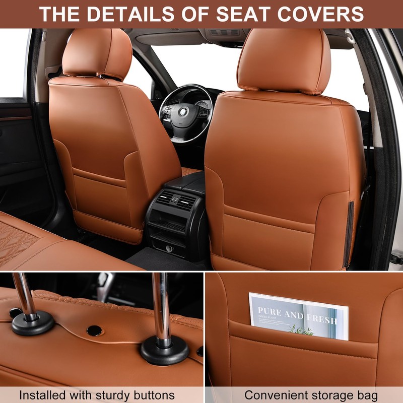 TINRAIYANG Car Seat Covers Front Pair, Breathable Leather Automotive Front