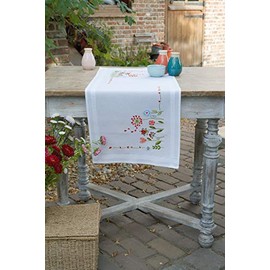 Vervaco PN-0171004 Floral Printed Table Runner Embroidery Set, Cotton, Multi-Colour, Approx. 40 x 100 cm / 16 x 40 Inches