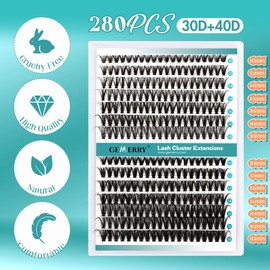 GEMERRY DIY Cluster Eyelash Extensions Kit with Lash Bond and Seal and Applicator for Beginners 280 PCS Individual Lash Cluster Kit 0.07D 10-18 Mix, DIY at Home (30D+40D-0.07D,10-18MIX-KIT)