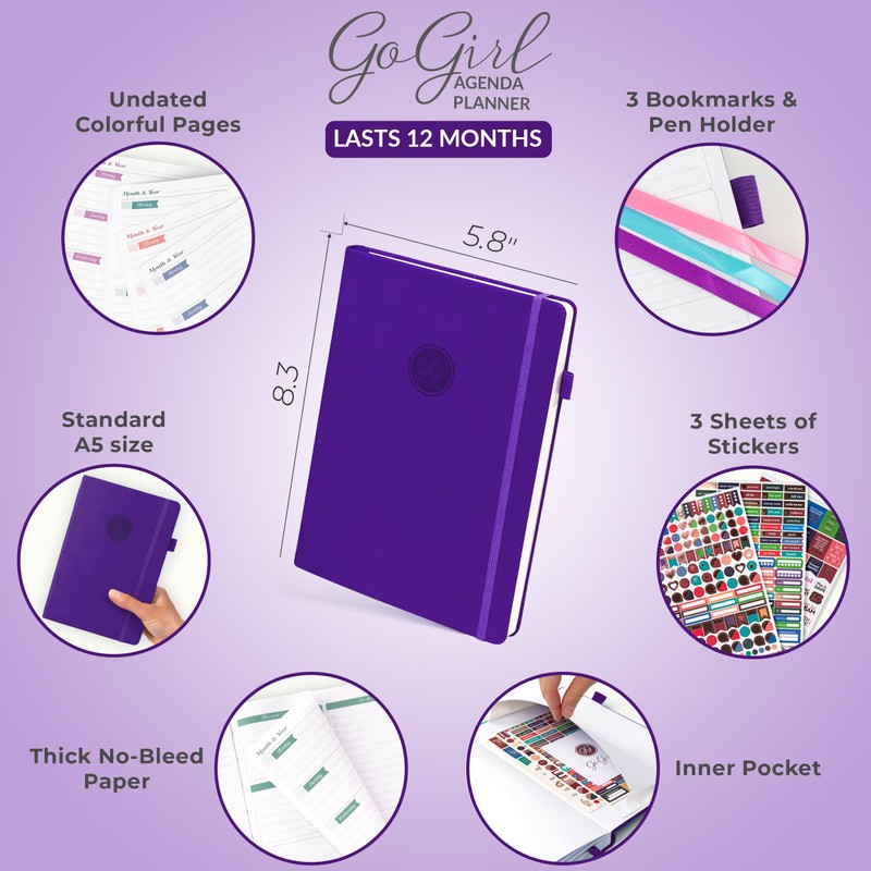 GoGirl Planner Agenda – Colorful Undated Monthly & Weekly Organizer