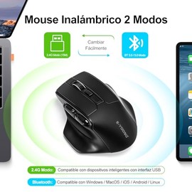 TERPRT F30 Mouse Inalámbrico Bluetooth/2.4G Modos Dual, Mouse Ergonómico de Hatsa 4800 dpi, 8 Botones, Ratón Oficina 5 Niveles de dpi,15M de Conexión, Bajo Consumo, Portátil Ratón para Win/Mac, Negro