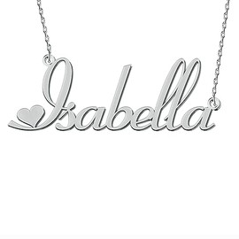 Women Jewelry Name Necklace Silver Heart Best Friend Women Girl Gifts for Her Isabella
