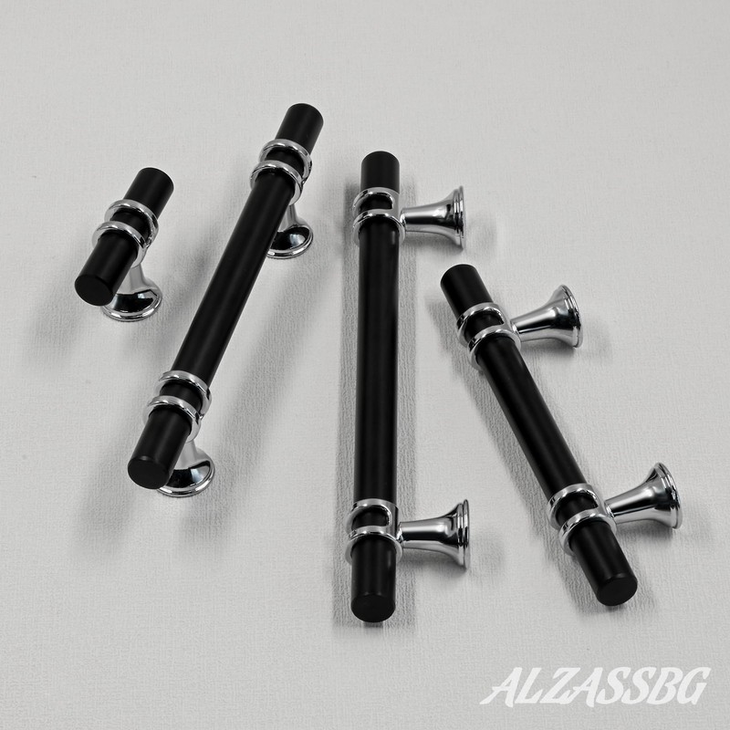 Alzassbg 10 Pack Matt Black and Silver Cabinet Knobs, 2