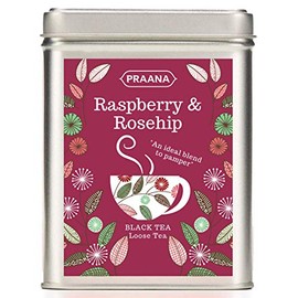 PRAANA TEA - Ceylon Black Tea with Real Rosehip and Raspberry Pieces - 100g