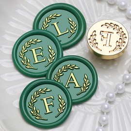 YOLAKIS Botanical Alphabet A Wax Seal Stamp with Initial Wood Handle Vintage Floral Leaves Brass Wax Stamp Head Ideal for Wedding Invites Gift Wrapping Envelopes & Christmas Cards Decor-Letter A