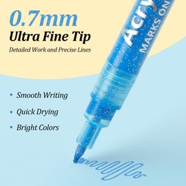 MaxGear Acrylic Paint Pens Glitter Markers Pen Set 12 Pack Colors Drawing Markers 0.7mm Ultra Fine Point Tip Paint Markers for DIY Christmas Crafts Greeting Birthday Cards Making Poster Album Mugs