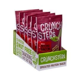 Crunchsters Crunchy Mung Beans Snack, Gluten-Free, Nut-Free, Vegan, 5g Protein/Serving, 4oz. Bags, Beyond Bacon, 6-Pack