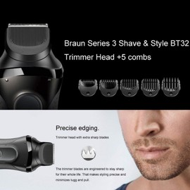 Compatible Beard Trimmer Head with Electric Razor + 5-Piece Guide Comb Trim Set, with Braun Series 3 and BT32 Razor Head Replacement Razor Blade for Adults and Children