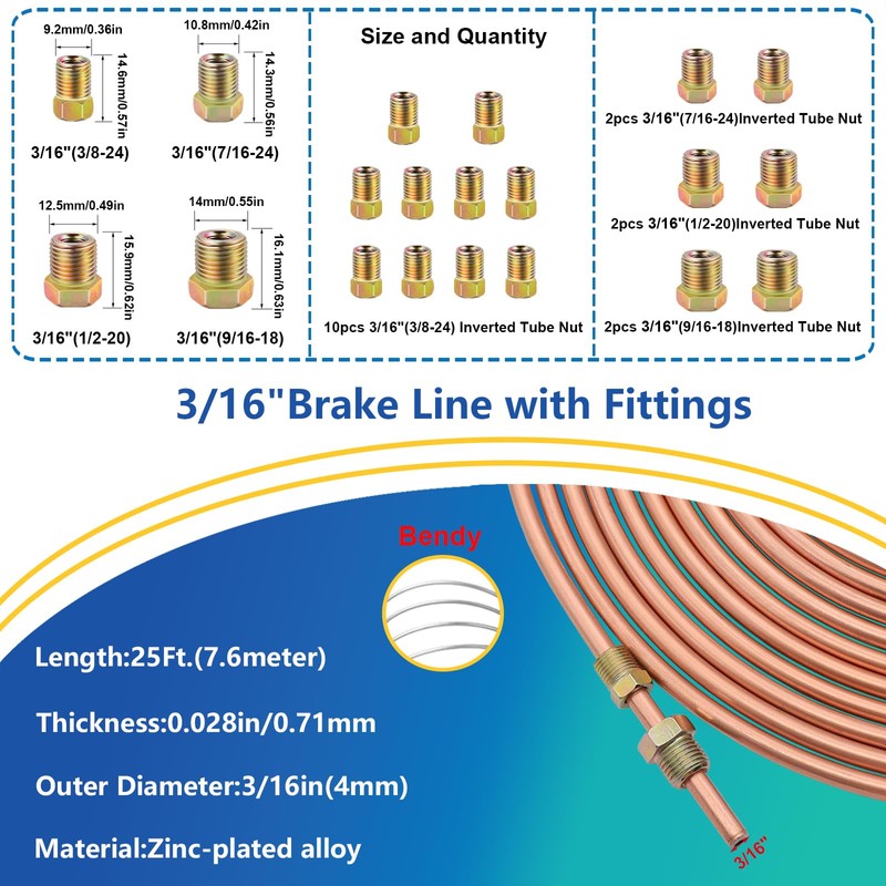 smseace 55Pack 3/16 Inch+1/4 Inch Brake line kit Include 25