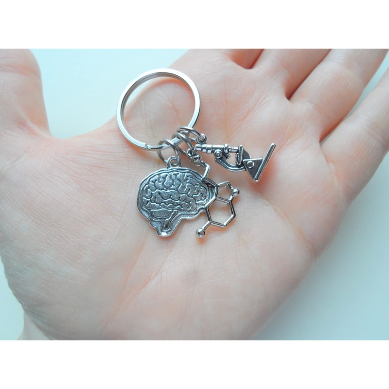 JewelryEveryday Psychologist Appreciation Keychain with Brain Charm, Serotonin Molecule &