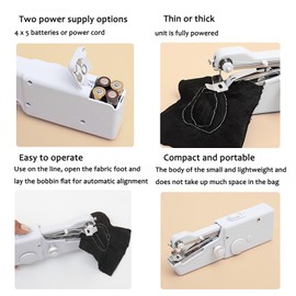 Handheld Sewing Machine, Hand Held Sewing Machine for Adults Beginners, Mini Portable Sewing Machines for Fabric, Clothes, Home and Travel (white)