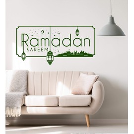 DesignToRefine Vinyl Wall Decal Ramadan Kareem Arabic Lanterns Muslim Islamic Stickers Mural Large Decor (ig6273) Black
