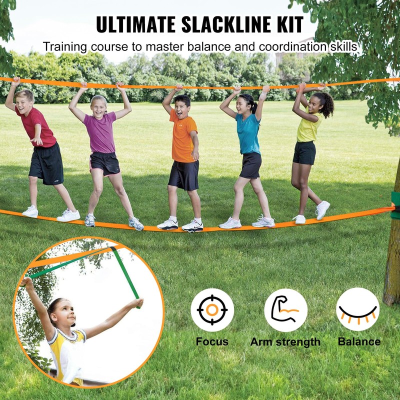 VEVOR Slackline Kit with Training Line, 60 ft Backyard Slack
