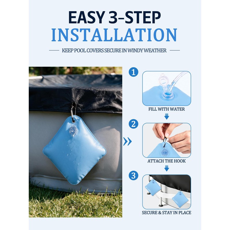 20 Pack Pool Cover Weights with Hooks, 500D PVC Pool