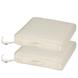 Aoodor Patio Chair Cushions Set of 2, 24 x 24 x 4 Inch Water Resistant Outdoor Seat Cushions with Handle and Ties, Square Corner Cushions for Patio Furniture Garden Lawn, Kahaki