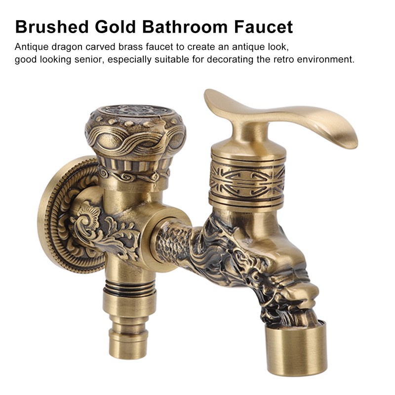 Water Tap 2 Handles 1 Hole Oil Rub Antique Dragon