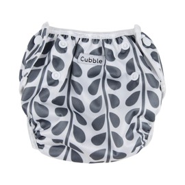 Cubble Reusable Swim Nappy for Newborn and Toddlers | Adjustable with 3-Layer Protection (Grey Leaves)