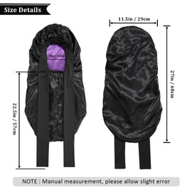 AWAYTR Long Satin Bonnet for Sleeping - Double Layer Reversible Silk Bonnet for Long Hair Women Sleeping Cap with Tie Band (Black+Purple)